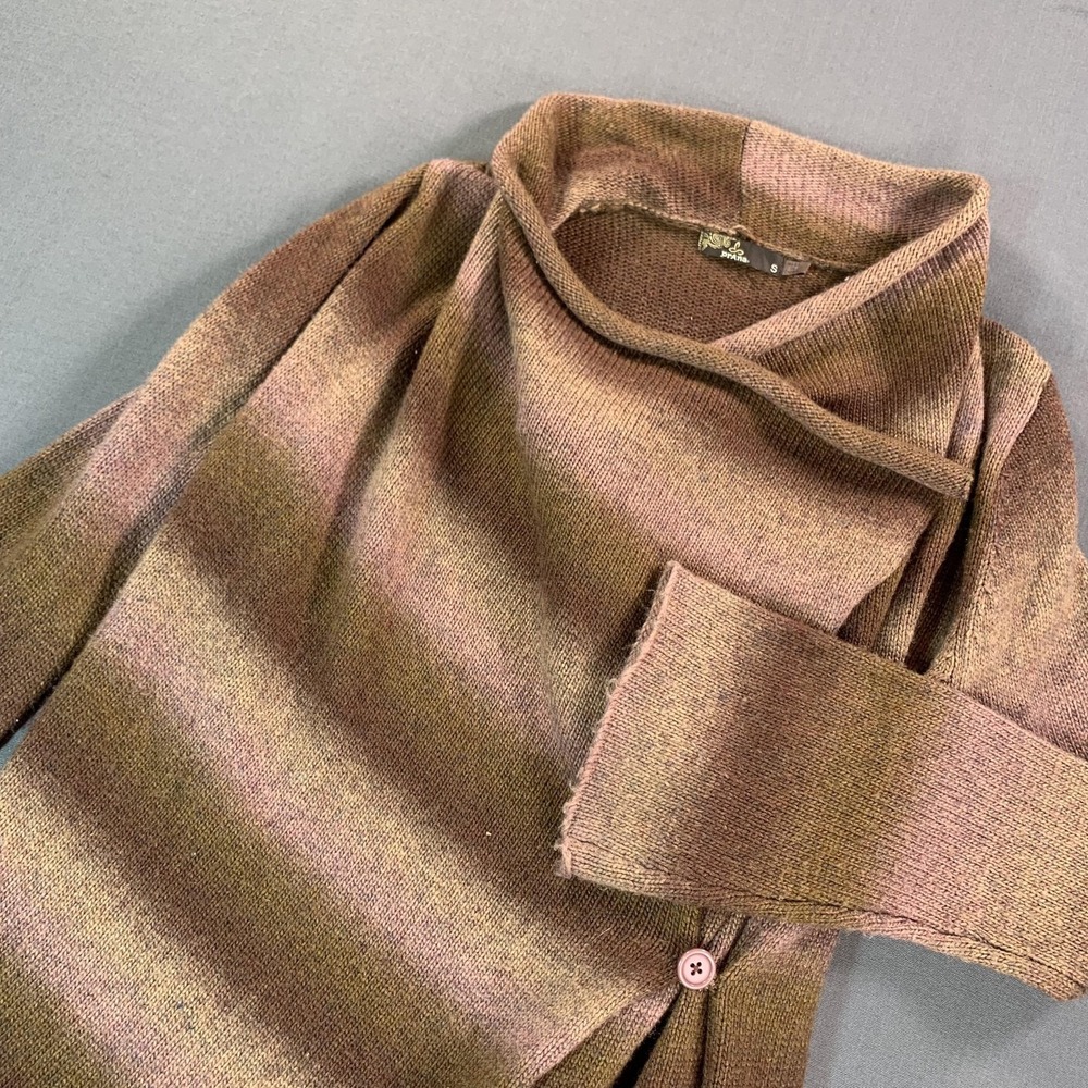 PrAna Sweater Womens Small Brown Stripe Wrap Cowl Neck Open Knit Cardigan‎ Wool